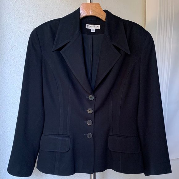 Bebe vintage tailored hourglass padded shoulder 4 button black blazer - Size 4 - Picture 10 of 10